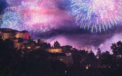 Budapešto panorama Naujametinę naktį