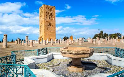 Hassan tower at Mausoleum of Mohammed V in Rabat    Marokas
