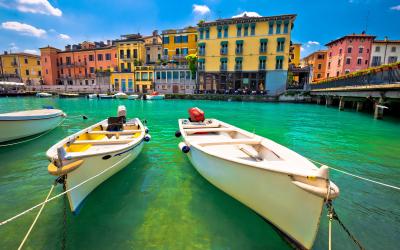 Peschiera del Garda colorful harbor and boats view