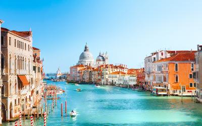 View of Grand Canal and Basilica Santa Maria della Salute in Venice