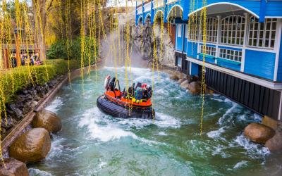 Guests riding boats in Europa Park.