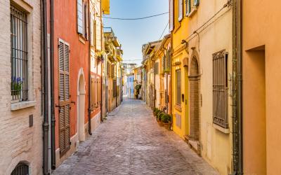 narrow streets of the village of fishermen in Rimini, in Italy