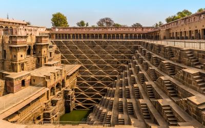 A panorama view across a step well at Abhaneri near to Jaipur, Rajasthan, India