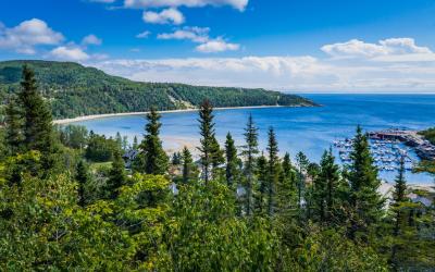 CANADA View on Tadoussac bay and Tadoussac harbor from Anse a l'Eau Hill, in the cute village of Tadoussac (Quebec, Canada)