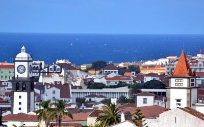 View from the tower of the church Mae de Deus over the roofs of ponta delgada (azores)