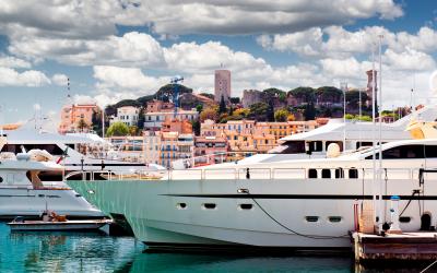 View of Le Suquet  the old town and Port Le Vieux of Cannes, France