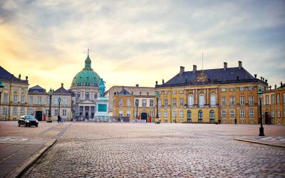 Amalienborg, royal danish family resident, with town square in Copenhagen, Denmark