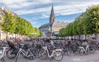 Parking for bicycles in the historic center of Copenhagen.