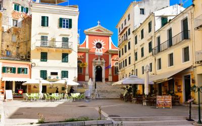 Corfu Town main square. Kerkyra island,