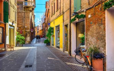 Cozy narrow street in Ferrara, Emilia Romagna, Italy.