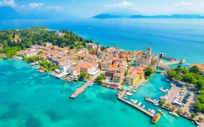 Rocca Scaligera Castle in Sirmione Lake Garda, Italy. .