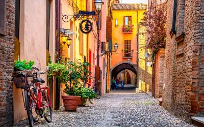 Cozy narrow street in Ferrara, Emilia Romagna, Italy...