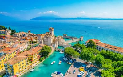 Rocca Scaligera Castle in Sirmione Lake Garda, Italy.