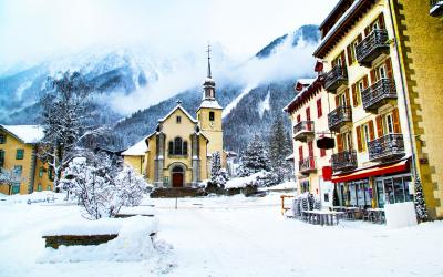 Church in Chamonix, France, French Alps in winter