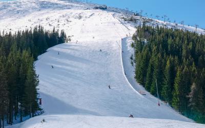 Ski piste on north slope of the mountain Chopok on ski resort Jasna