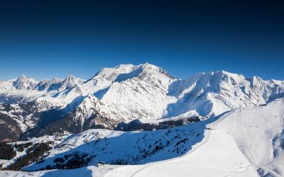 Aerial view of the ski resort Saint Gervais des Bains, near Mont Blanc.