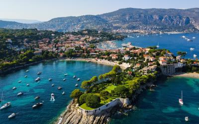 Aerial drone view of Saint Jean Cap Ferrat, French Riviera