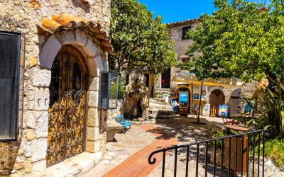 Historic streets and stone houses in medieval town of Eze
