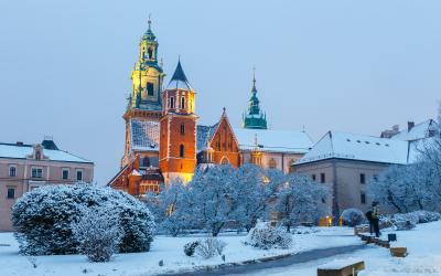 Wawel Castle in Krakow at twilight. Krakow is one of the most famous landmark in Poland