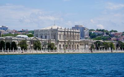 Dolmabahce Palace overlooks Bosphorus waterfront in istanbul