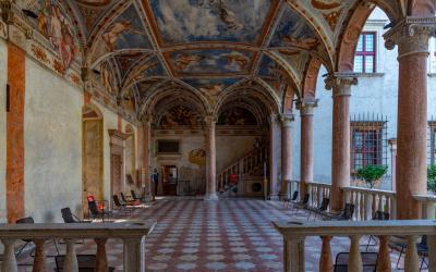 Frescoes at the arcade inside of the Castello del Buonconsiglio in Trento, Italy.