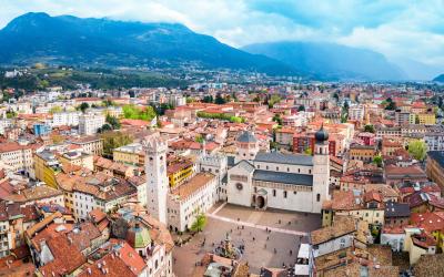 Trento Cathedral or Duomo di Trento aerial panoramic view.
