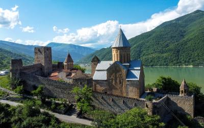 Aerial view of Ananuri Fortress Complex in Georgia 1