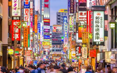 Crowds pass through Kabukicho in the Shinjuku district.