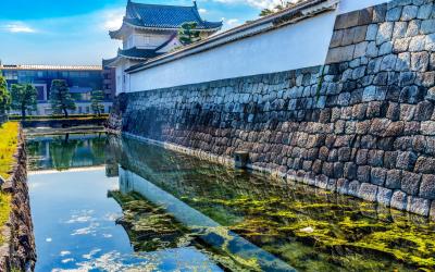 Colorful Outer Wall Moat Reflection City Street Nijo Castle Kyoto Japan