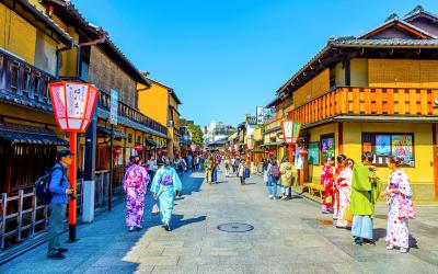 Japanese houses and Gion street of Kyoto, Japan.
