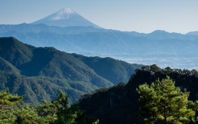 View of Mount Fuji from the observation platform at the top of Shosenkyo Ropeway   Kofu