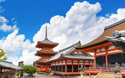 Three story pagoda at Kiyomizu dera Temple in Kyoto