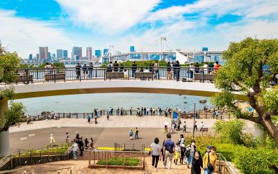 Odaiba is a large artificial island in Tokyo Bay.