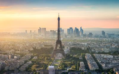 Aerial view of the Eiffel Tower in Paris, France
