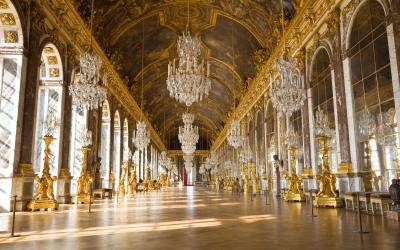 Mirror's hall of Versailles Chateau. France