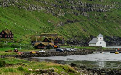 Faroe Islands. View over Kirkjubøur village