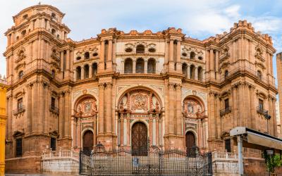 Facade of Malaga Cathedral, Andalusia, Spain