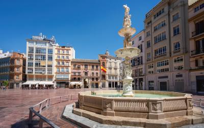 Plaza de la Constitucion Square and Genoa Fountain (Fuente de Genova)   Malaga, Andalusia, Spain