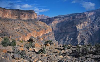 Scenic view of Jabal Shams canyon in Oman