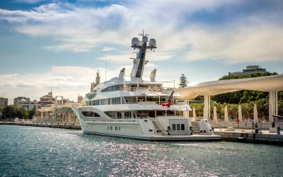 yacht docked at port of Malaga, Spain