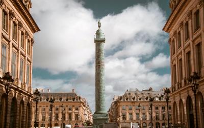 Luxurious square on cloudy day in Paris Place Vendome