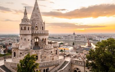 Fisherman's bastion and Parliament in Budapest