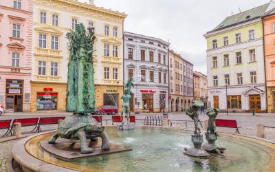 The Arion Fountain at the main square in Olomouc, Czech Republic.