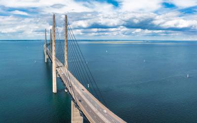 Oresund bridge over the Baltic sea between Malmo city in Sweden and Copenhagen