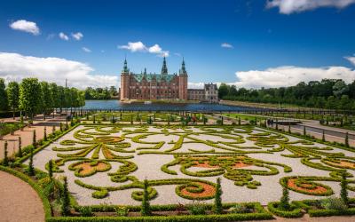 Summer, sunny and warm view of Hillerod Castle in Denmark