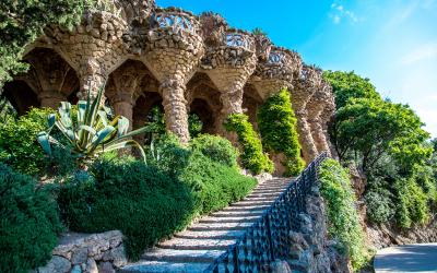 Park guell columns and viaducts, Barcelona,