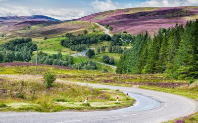 Picturesque road in Scottish Highlands, Cairngorms National Park, Scotland, United Kingdom, Europe