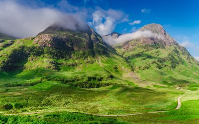 Sunrise at mountains of Glencoe in summer, Scotland